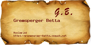 Gremsperger Betta névjegykártya